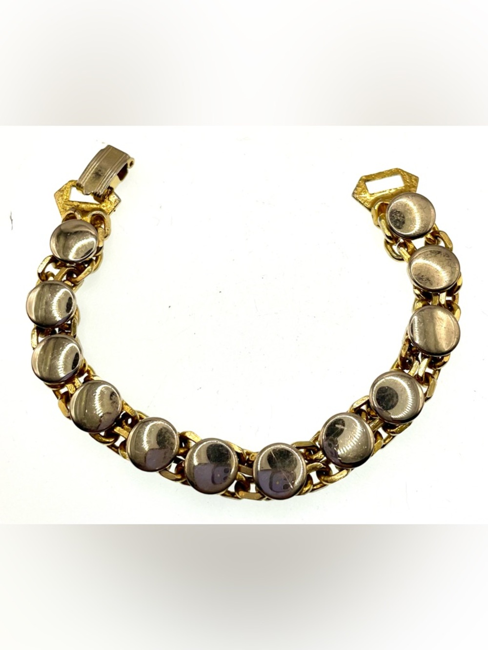 Vintage Gold & Silver Tone Link Bracelet Chunky Modernist MCM Statement